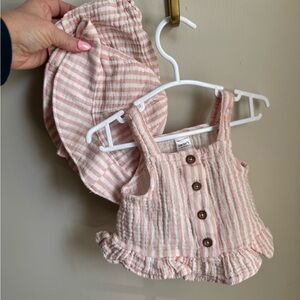 Carter's Pink Striped Kids Hat and Top Set